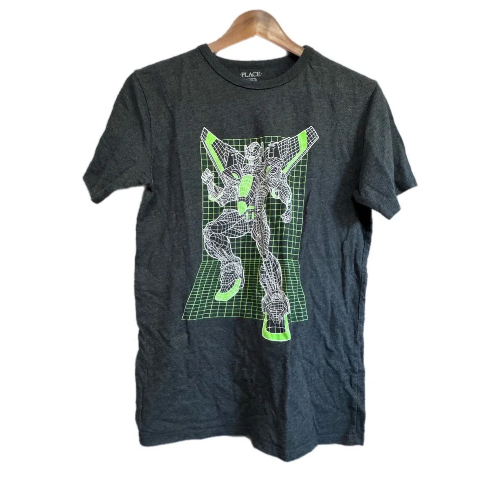 The Childrens Place Robot Graphic‎ Tee Kids XXL 16 Charcoal Excellent Mecha Tech